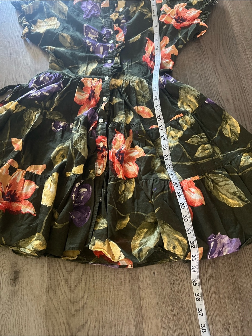 Lauren Ralph Lauren Olive Green Floral Short Dress with Orange & Purple Blooms 0 - Picture 11 of 13